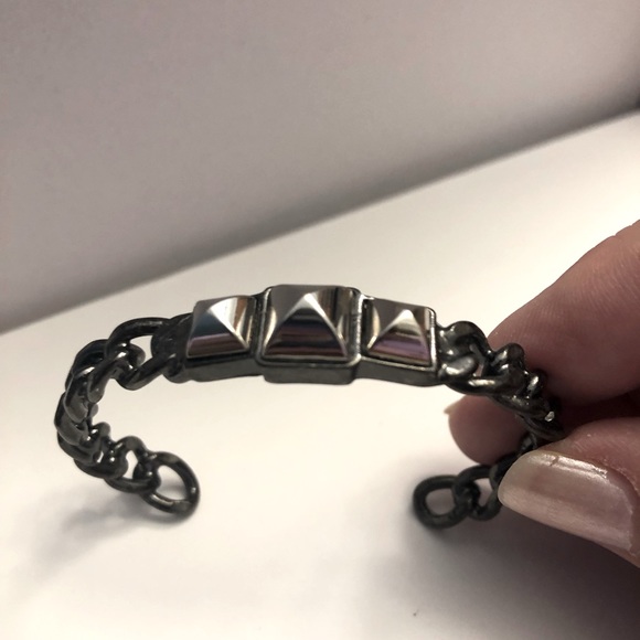 BCBGMaxAzria Gunmetal Cuff Bracelet with Silver Pyramid/Prisms - Picture 2 of 5